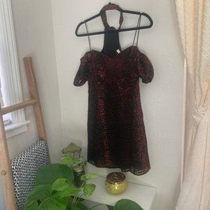 WAYF velvet choker dress red with black floral sexy cocktail party mini anthro